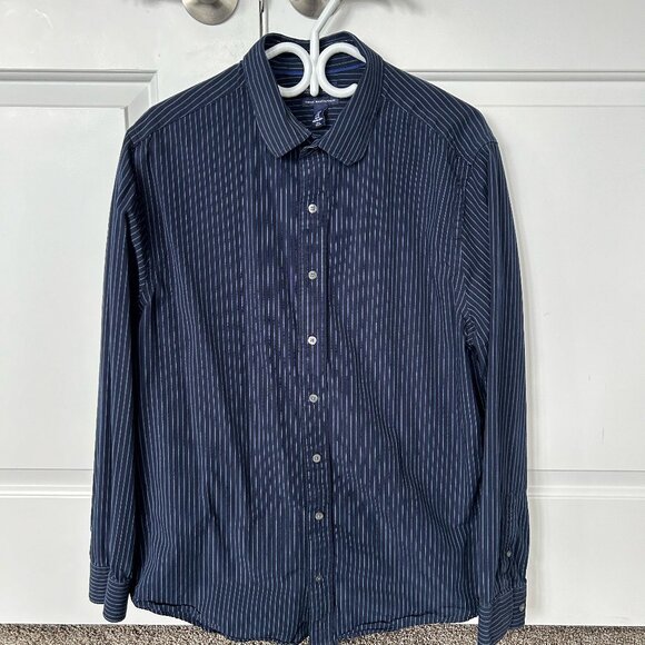 Gap Men's Button Down Dress Shirt  Dark Blue with Stripes Slim Fit Size XL - Picture 1 of 3